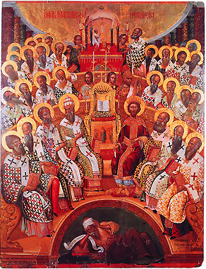 I Вселенский Собор. Икона. Михаил Да-маскин. 2-я пол. XVI в. (ц. во имя вмц. Екатерины в Гераклионе, Крит)